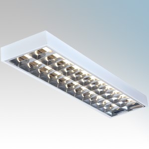 MLA Accessories SURF258HF Knightsbridge White High Frequency Surface Linear Fluorescent Luminaire With CAT 2 Louvre Without Lamps 2 x 58W T8 Tubes L: 1500mm x W: 305mm