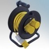 CED WCR251 Black 2 Gang Open Cable Reel With 25m Yellow Arctic Cable 16A 110V
