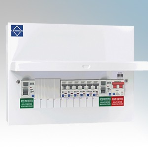 Lewden QFS-PM10 White Amendment 3 All Metal 10 Way Pre-Populated Flexible Split Load Consumer Unit With 100A Isolator + 2 x 6...