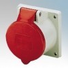 Mennekes 1385 Red Straight Panel Mounting Socket With 75mm x 75mm Flange IP44 3P+N+E 16A 400V