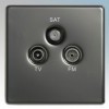 BG Electrical Nexus Black Nickel Screwless Flat Plate Triple Screened TV / FM / SAT Triplex Socket