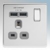BG Electrical FPC21UG Nexus Polished Chrome Screwless Flat Plate 1 Gang DP Switchsocket With 2 x USB Ports 2.1A & Outboard Ro...