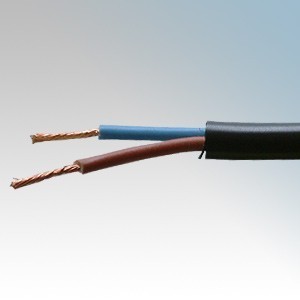 3182Y0.75BLK50 BASEC Approved 3182Y Black 2 Core PVC Insulated & Sheathed Circular Flexible Cable 0.75mm 50m Reel