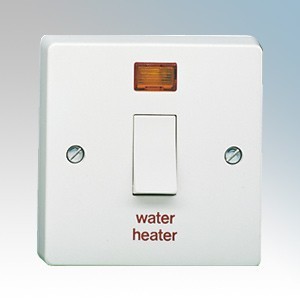 Crabtree 4015/31 Capital White Moulded Double Pole Switch With Neon Marked WATER HEATER 20A
