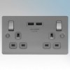BG Electrical SBS22UG3 Nexus Brushed Steel Screwed Flat Plate 2 Gang DP Switchsocket With 2 x USB Ports 3.1A & Outboard Rocke...